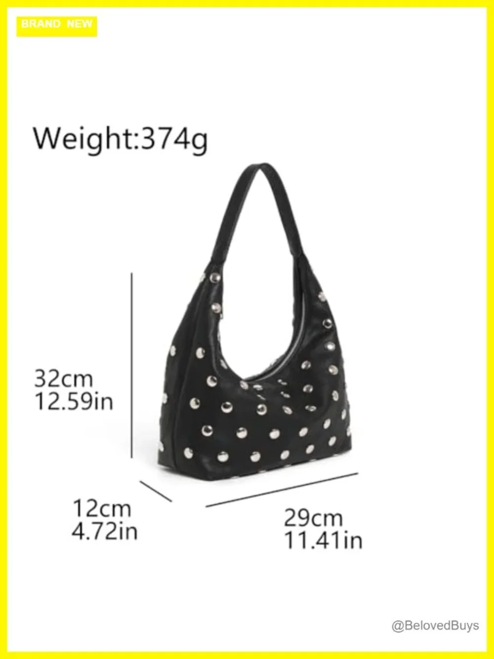 Studded Hobo Bag Soft Vegan Leather Shoulder Handbag Slouchy Tote